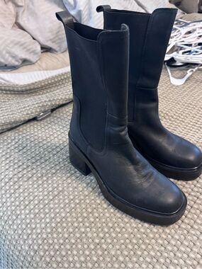 Steve Madden Black Mid-Calf Platform Chelsea Boots